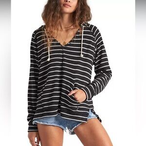 Billabong Black and White Beach Dream Striped Cotton Hoodie Size M